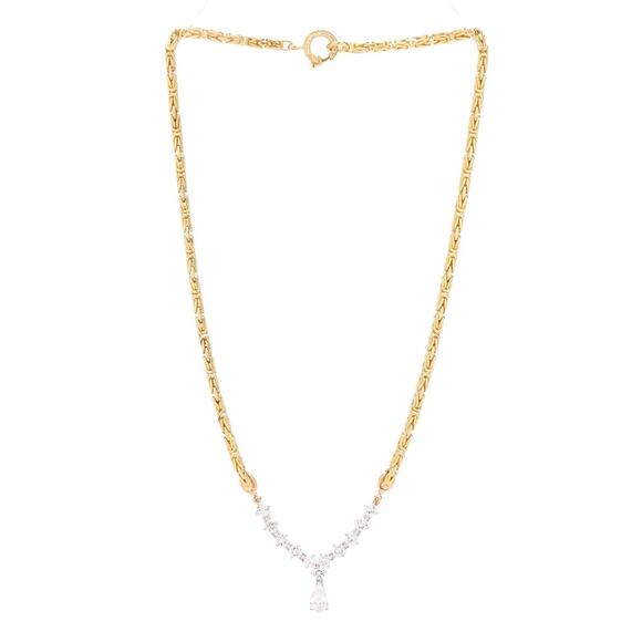 Vintage 3.3 cttw 18k Diamond Necklace On Byzantine Chain - Picture 2 of 6